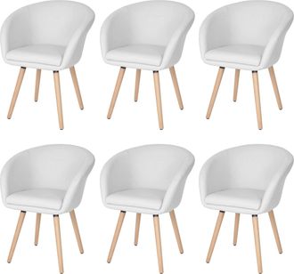 Hhg [nunca Usado] Juego De 6 Sillas De Comedor Malm&ouml; T633, Silla De Cocina, Dise&ntilde;o Retro De Los A&ntilde;os 50, Piel Sint&eacute;tica, Blanco