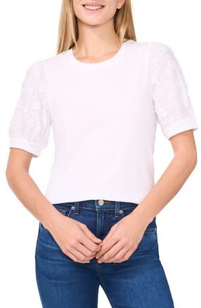 CeCe by Cynthia Steffe Floral Appliqu&eacute; Sleeve Mixed Media Top in New Ivory at Nordstrom, Size X-Large