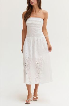 Crescent Cotton Eyelet Tube Midi Dress in White at Nordstrom, Size Medium