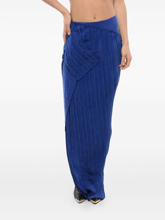 Balmain pleated asymmetric maxi skirt - women - Fabric - 42 - Blue