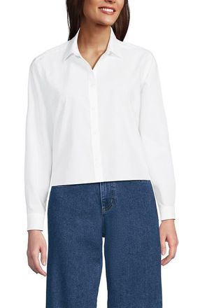 Lands End No Iron Boxy Cropped Shirt in White at Nordstrom, Size X-Large P