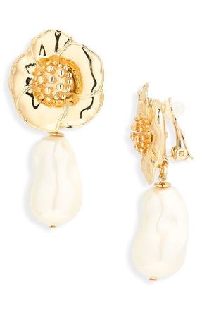 Carolina Herrera Flower & Faux Pearl Drop Earrings in Multi-Color at Nordstrom