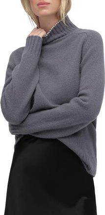 Favorite Daughter The Duchess Faux Pearl Embellished Wool Blend Turtleneck Sweater in Charcoal at Nordstrom, Size X-Small