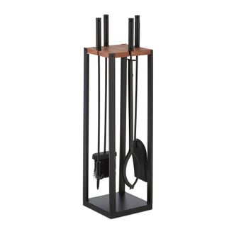 Relaxdays Accesorios Chimenea 5 Piezas, Juego De Estufa Con Atizador, Pinzas, Escoba, Pala Y Soporte, Negro/marr&oacute;n - Relaxdays