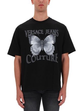 Versace Jeans Couture Black Butterfly Logo Printed T-Shirt