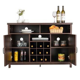 Costway Costway Buffet Storage Cabinet Farmhouse Sideboard w/9-Bottle Wine Rack-Brown in Brown