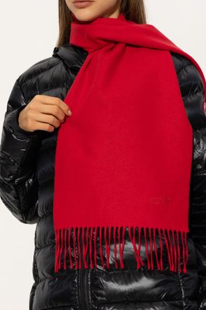 Moschino Wool Scarf With Logo, Unisex, Red