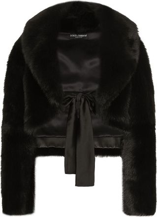 Dolce & Gabbana belted faux-fur jacket - women - Silk/Lambskin/Lamb Fur - 40 - Black