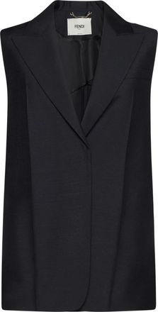 Fendi Wollen Single-breasted Gilet - Dames - Tops zonder mouwen - Zwart - 2XS - Wol - Tops