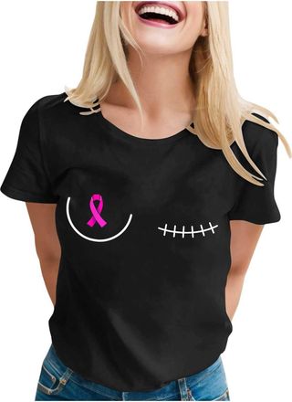 Generic Breast Cancer Survivor T Shirt Pink Ribbon T Shirt Together Cancer Awareness T-Shirt Breast Awareness Short Sleeve Tops T Shirt Neon Pink Adults Gifts