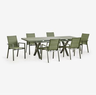 Sklum Set De Mesa De Jard&iacute;n Extensible Rectangular 180-240x90 Cm Y 6 Sillas De Jard&iacute;n Apilables Con Reposabrazos En Aluminio Karena Sklum