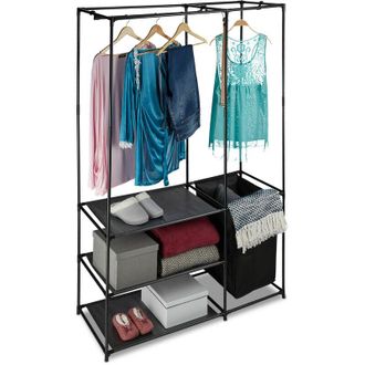 Relaxdays Relaxdays Open Wardrobe, With Laundry Basket, Freestanding, Clothes Rail With Shelves, HWD 180x115x50 cm, Black