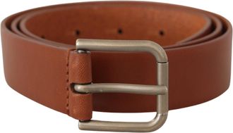 Dolce & Gabbana Bruin Kalfsleer Riem met Zilverkleurige Metalen Sluiting