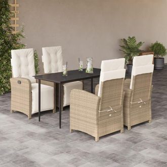 vidaXL Set Comedor De Jard&iacute;n 5 Pzas Con Cojines Rat&aacute;n Sint&eacute;tico Beige Vidaxl