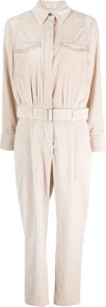 Brunello Cucinelli Corduroy Jumpsuit met Riem - Dames - Jumpsuits - Beige - M - Katoen - Jumpsuits & Playsuits