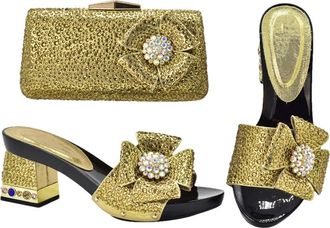 Generic Womens Rhinestone Flowers Party Set Italian Luxury Wedding Shoes and Matching Evening Handbag