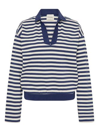 Poss&eacute; Haisley striped polo-neck T-shirt - Blue