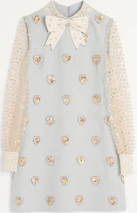 Valentino Abito Corto In Crepe Couture Ricamato Donna DIRTY SAGE/SILVER 36