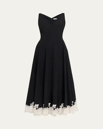 SIMKHAI Mira Cotton Faille Lace Midi Dress