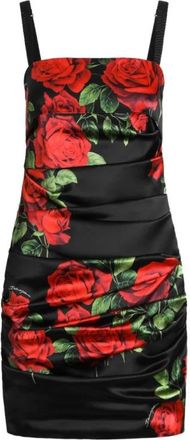 Dolce & Gabbana Jurk met rozenprint - Dames - Korte kleedjes - Zwart - M - Satijn - Kleedjes