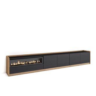 Skraut Home Skraut Home - Mueble Tv, Televisi&oacute;n, 310x37x50cm, Para Tv Hasta 80, Chimenea El&eacute;ctrica, Negro Y Roble