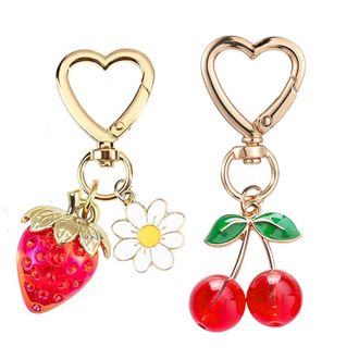Generic Cute Cherry Keychain Strawberry Keychain Set, Kawaii Heart Flower Daisy Bag Purse Charms for Women Car Keys Decor Gifts Stuff Accessories