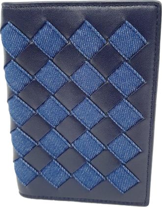 Bottega Veneta Pre-owned Womens Intrecciato Small Bi-Fold Wallet in Navy Blue Denim and Leather - Multicolour - One Size