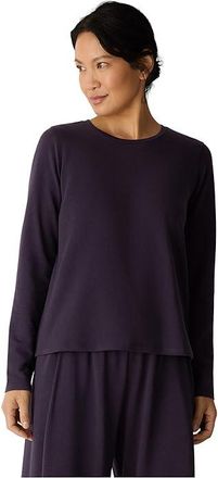 Eileen Fisher Cozy Brushed Terry Hug Crew Neck Top Womens Clothing Aubergine : LG, Cotton/Lyocell/Tencel