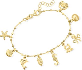 RS Pure by Ross-Simons Italian 18kt Gold Over Sterling Sea Life Charm Bracelet