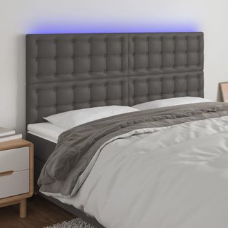 vidaXL Vidaxl - Cabecero Con Luces Led Cuero Sint&eacute;tico Gris 160x5x118/128 Cm