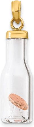 Diamond2Deal 14k Yellow Gold 3-D Mini Penny in Glass Bottle Pendant