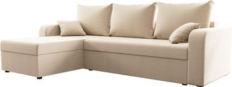 Vente-Unique Sof&aacute; rinconera y reversible de tela beige ONABIA