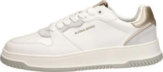 Bj&ouml;rn Borg Wit/Zand Leren Sneaker - Dames - Sneakers - Wit - 39 EU - Leer - Schoenen