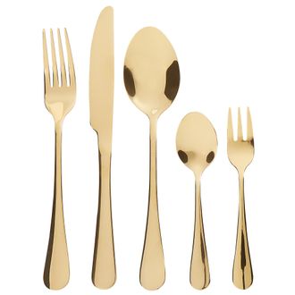 Beliani Cuberter&iacute;a Moderna Conjunto 30 Cubiertos Para 6 Personas Cuchillo Tenedor Cuchara Cucharilla Tenedor Para Postre Acero Inoxidable Dorado Fusilli