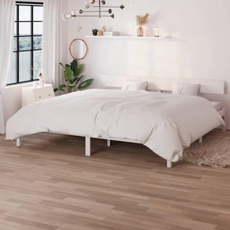 vidaXL Estructura De Cama Doble Sin Colch&oacute;n Madera Maciza Blanco Vidaxl