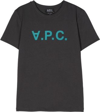 A.P.C. logo-print cotton T-shirt - women - Cotton - S - Grey