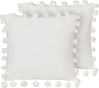 Beliani Beliani - Conjunto De 2 Cojines De Tela De Poli&eacute;ster 45 X 45 Cm Hechos A Mano Con Borlas Blanco Jasmine