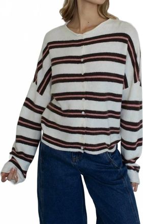 Azalea Maisie Button-Down Cardigan In Ivory Varsity Stripe
