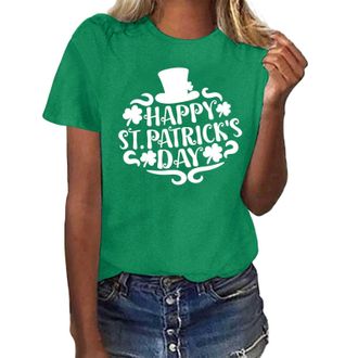 Generic St PatrickS Day WomenS Leprechaun Costume Clover T-Shirts Summer Causal Personalized Lightweight Short Sleeve Lucky Shamrock And Hat Element,Lucky Gre