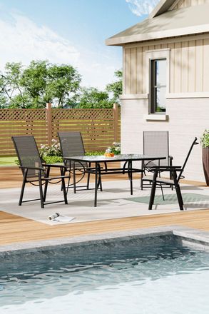 Living and Home 4 Person -Black Rectangular Dining Set in Black