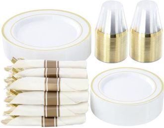 Elama 350 Piece Disposable Plastic Dinnerware Party Set for 50 Guests in Gold at Nordstrom