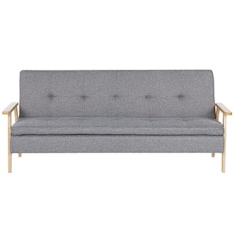 Beliani Sof&aacute; Cama 3 Plazas De Tela Poli&eacute;ster Gris Claro Estructura Madera Maciza Reposabrazos Click Clack Moderno Tjorn