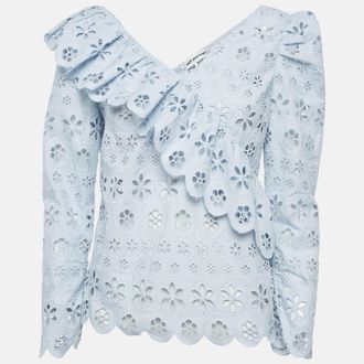 Self Portrait Blue Broderie Anglaise Frilled Top
