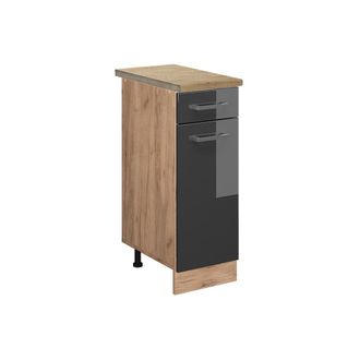 Vicco Mueble Bajo De Cocina R-line, Antracita Alto Brillo, 30 Cm, Et Roble, Vicco