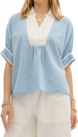 Entro Collared Dolman Sleeve Pullover Top In Blue
