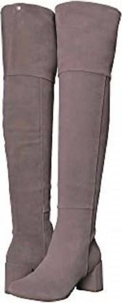 Taryn Rose Catherine Suede Leather Over The Knee Boots In Grey