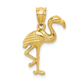Diamond2Deal 14k Yellow Gold Solid Polished Open-Backed Flamingo Pendant