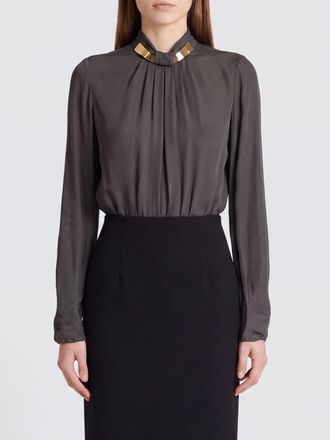 Elisabetta Franchi Blusa in georgette a maniche lunghe con collo gioiello