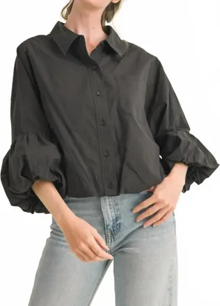 Merci Button Down Bubble Sleeve Top In Black