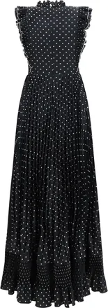 Self Portrait Womens Polka Dot Long Dress Black Polyester